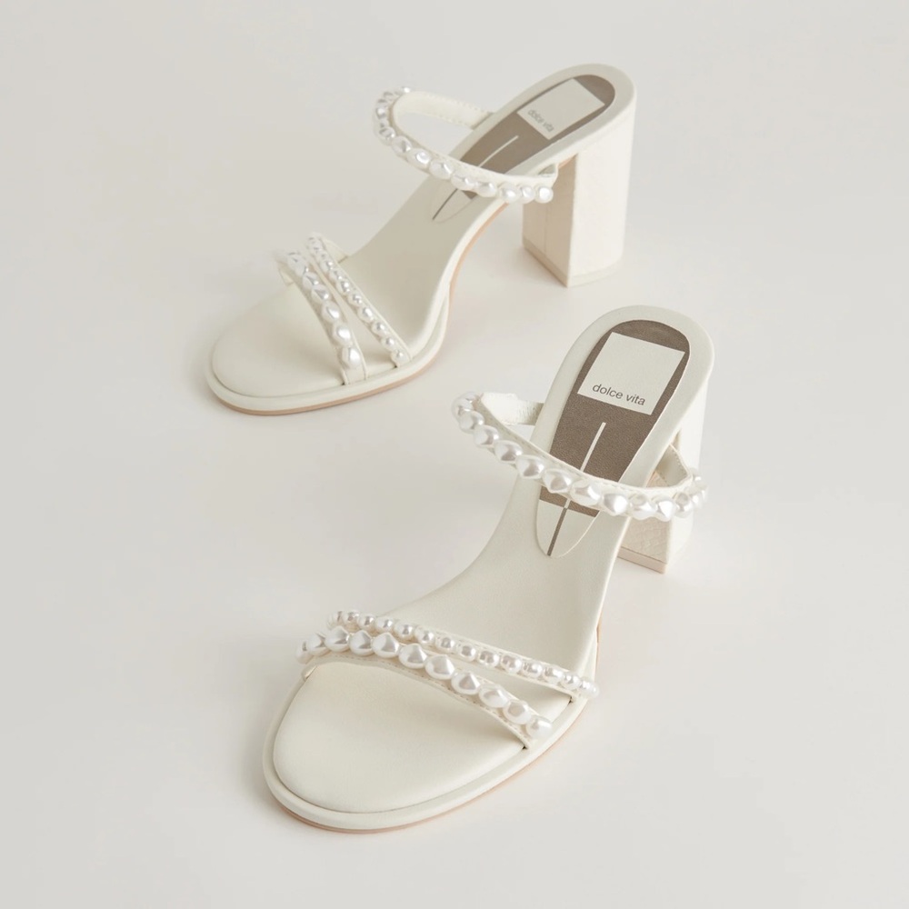 Dolce Vita Women's White Pearl-Embellished Heels